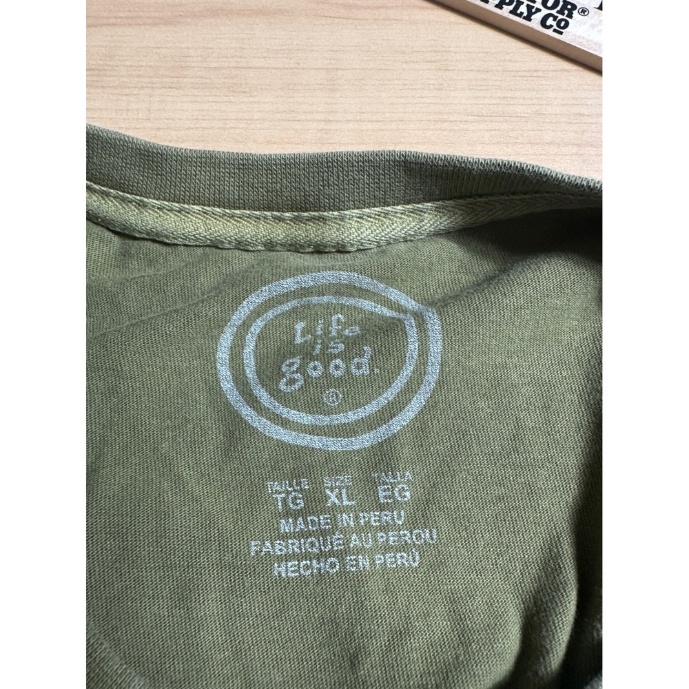 Life is Good Mens XL Long Sleeve T-Shirt Olive Green Cotton Graphic Tee Logo - Picture 5 of 8